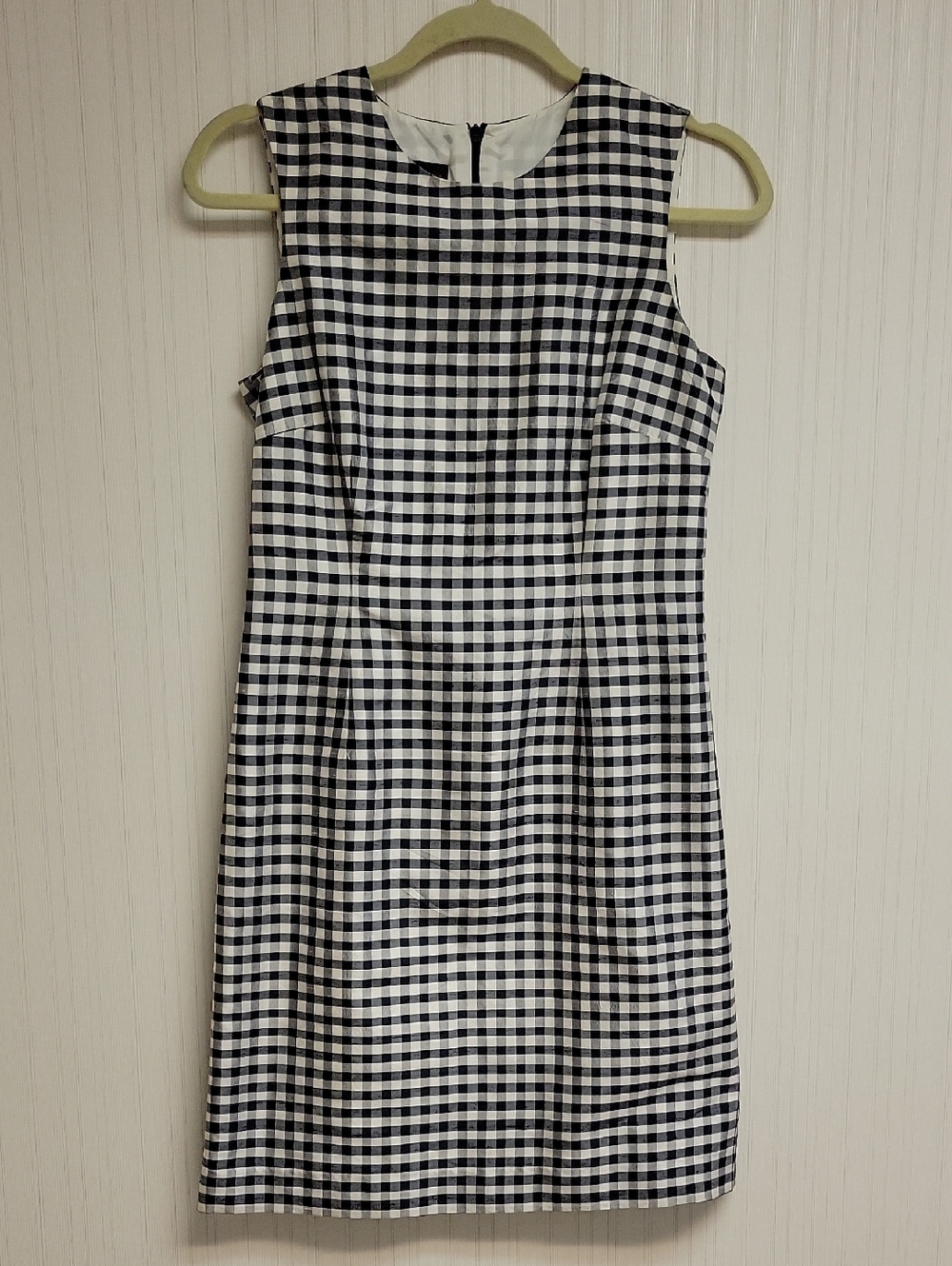 Lauren Ralph Lauren Classic Sleeveless Gingham Sheath Dress Navy White 6 Silk - Picture 1 of 5